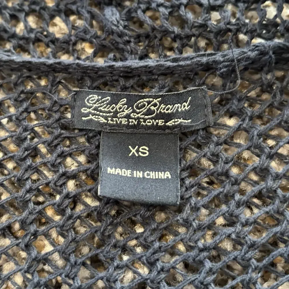 Lucky Brand Duster XS Dark Navy Blue Crochet Open Front - Picture 4 of 10